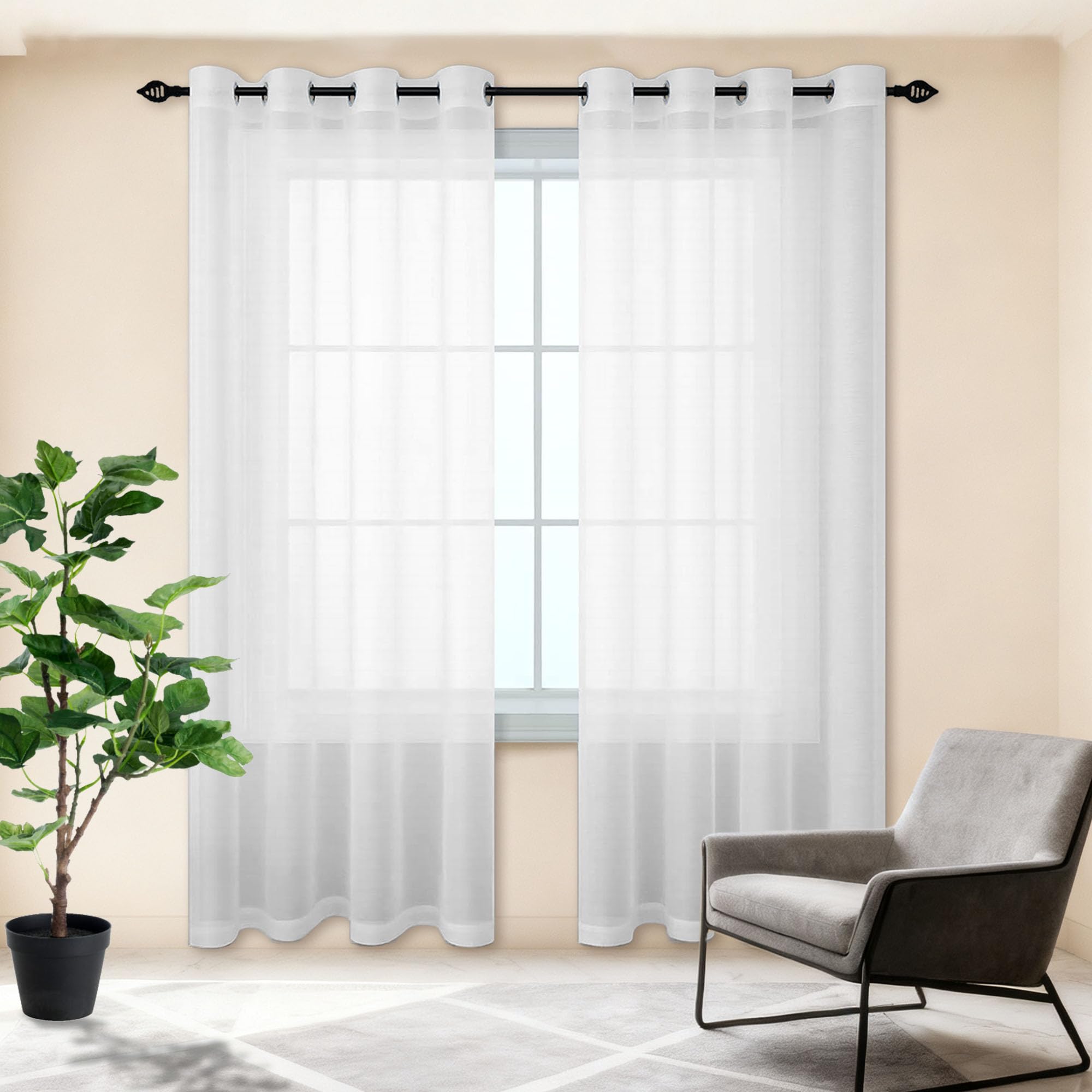 Rideau voilage de grande taille blanc transparent haut de gamme
