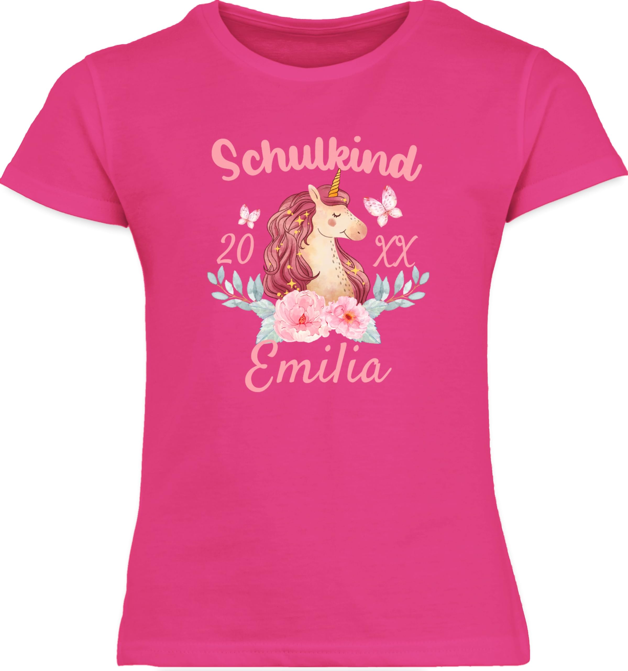 Geschenk mit Namen personalisiert by Shirtracer - T-Shirt Mädchen - Einschulung - Schulkind Einhorn 2026
