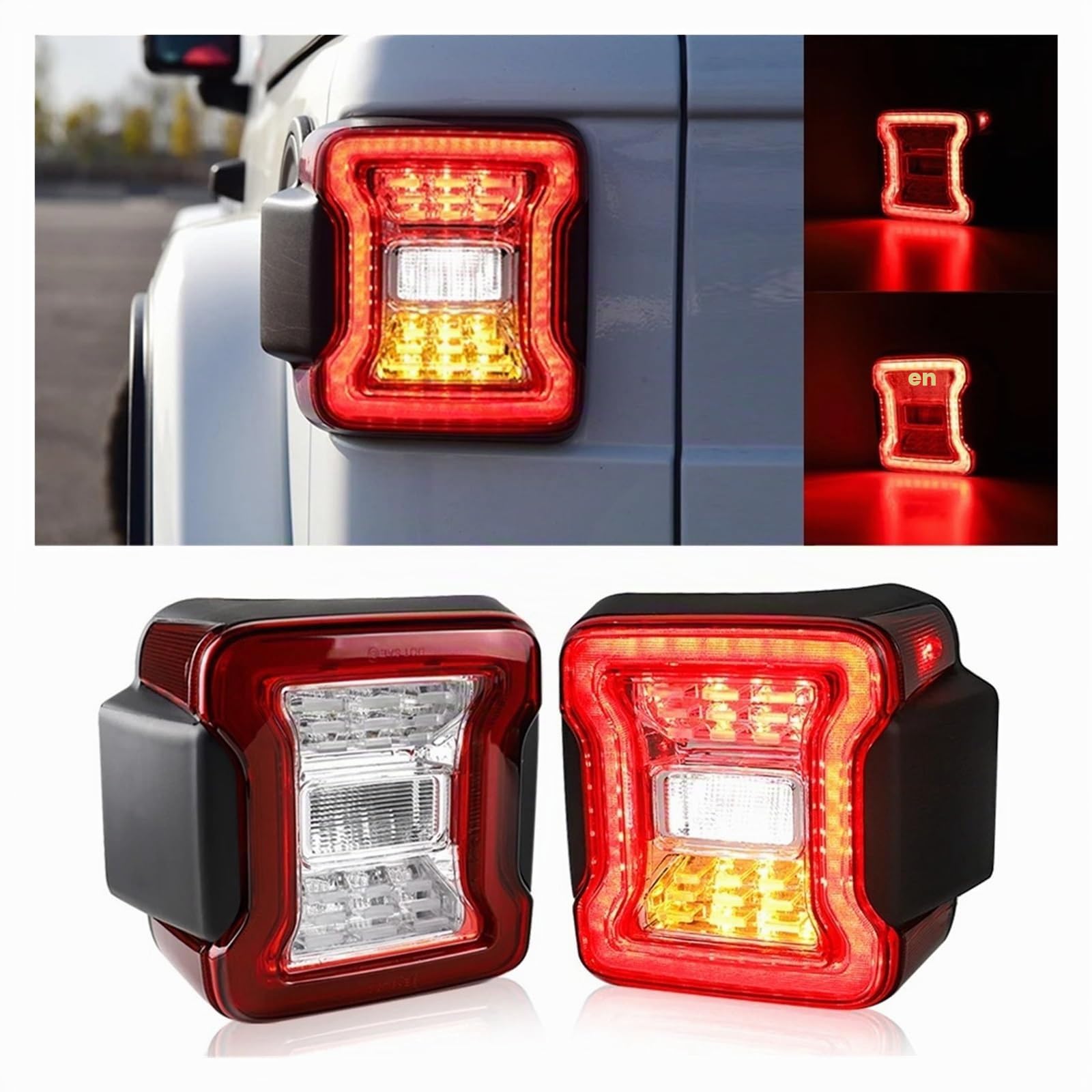 Luz Trasera Coche para Jeep Wrangler JL 2018-2023 2X Luces Traseras LED para Automóvil, Luz De Freno Trasera, Luz De Señal De Giro Y Marcha Atrás Traseras Después Luces(Clear Euro Version)