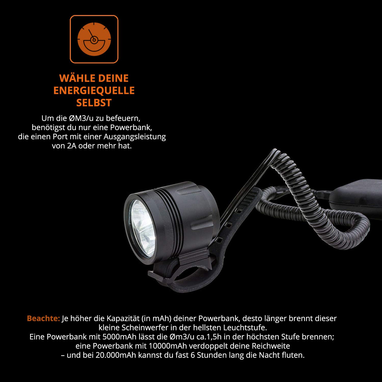 USB Helmlampe Stirnlampe Sport und Freizeitlampe mit 950 Lumen | 4 Leuchtmodi | kann mit allen 5V Powerbanks mit einem Output von 2A betrieben werden