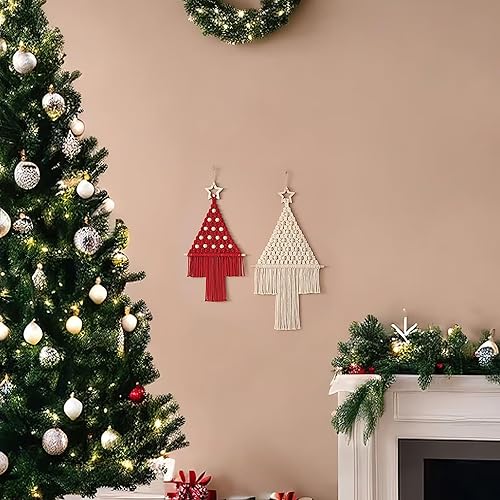 Miniatura 5 de Macramé para colgar en la pared, adornos de Navidad bohemios, árbol de Navidad de macramé, tapiz tejido hecho a mano para decoración del hogar,