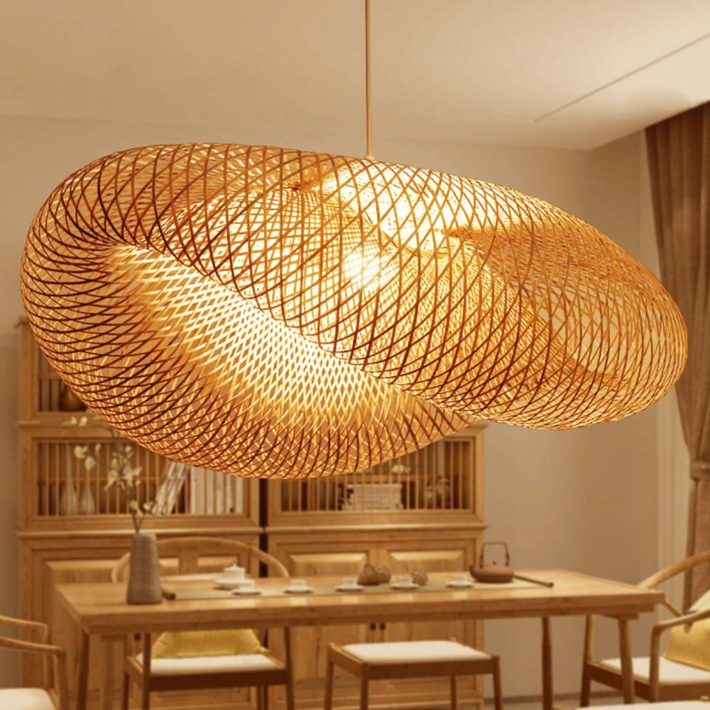 Osasy Pendelleuchte Mit Rattan-Schirm – Kaffeebraun, Handgeflochten, Verstellbar, 1-strahlig, Boho-Style