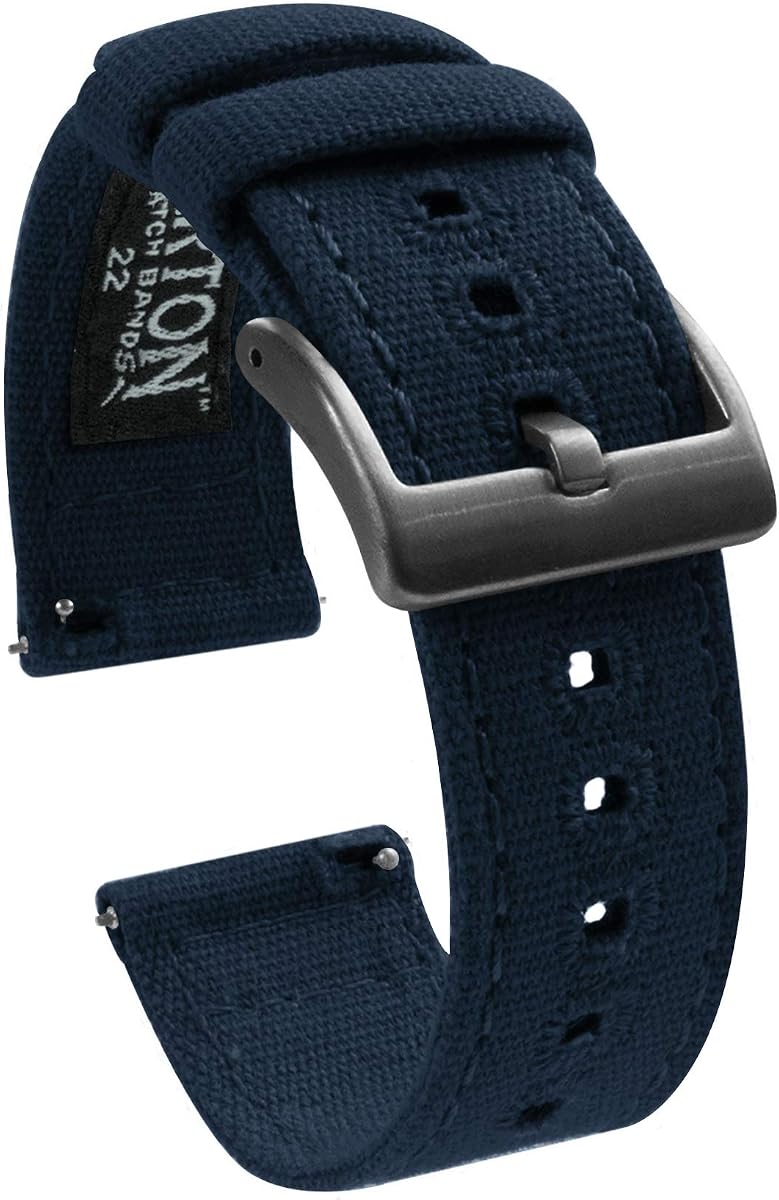 BARTON WATCH BANDS 22 mm Azul marino - Correas de lona para reloj de liberación rápida con hebillas gris plomizo - Elija color y ancho - 18 mm, 20 mm o 22 mm
