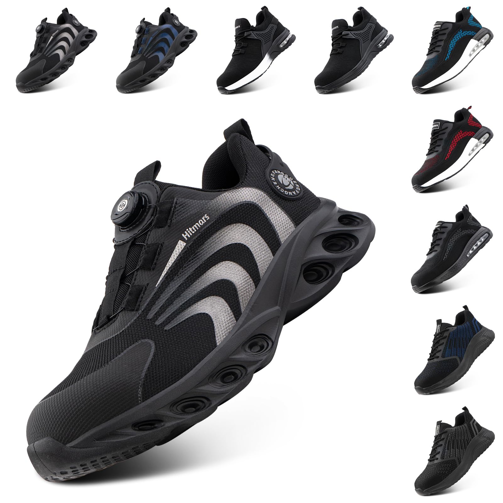 Hitmars Scarpe Antinfortunistiche Uomo Donna Scarpe da Lavoro S3 Safety Shoes S2 Scarpe Lavoro Scarpe da Cantiere Cucina Comode Nero Blu EU36-48