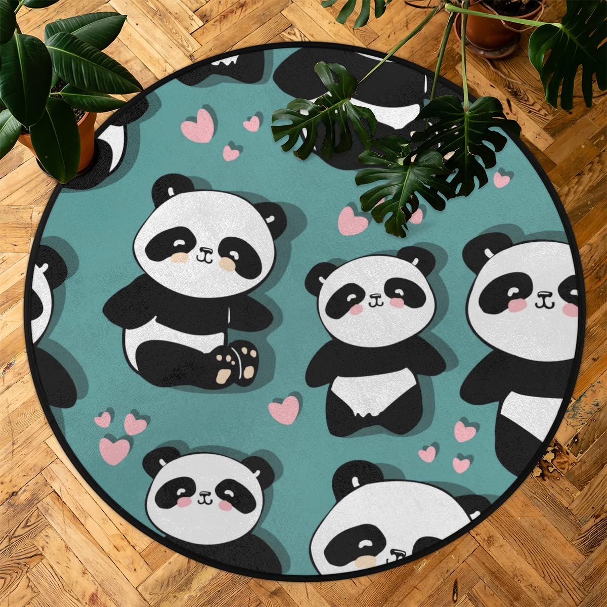TropicalLife Okrągły dywanik w kształcie serca z pandą 160 cmCutes Panda koło dywaniki do pokoju domu wewnątrz antypoślizgowa podłoga wewnątrz duża mata dywan