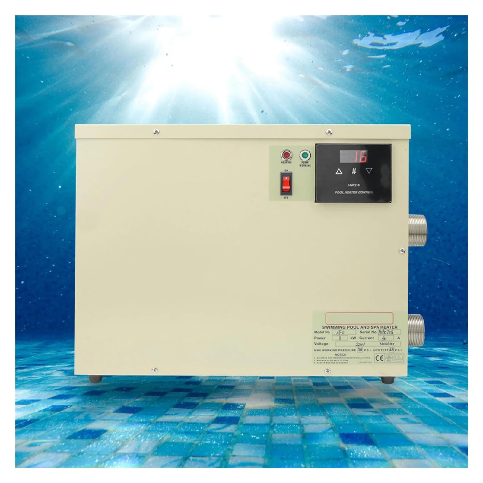 Pompe à chaleur for piscines hors sol et creusées 11kW, thermostat numérique intelligent et étanche avec contrôleur tactile for baignoire et spa Avec une efficacité de chauffage élevée(5.5KW 220)