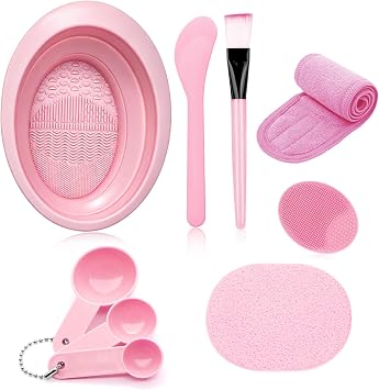 Face Mask Mixing Bowl Set, Lady Facial Care Facemask Mixing Tool Sets include Facial Mask Mixing Bowl Stick Spatula Silicone Cream Mask Brushes pink -christmas gifts