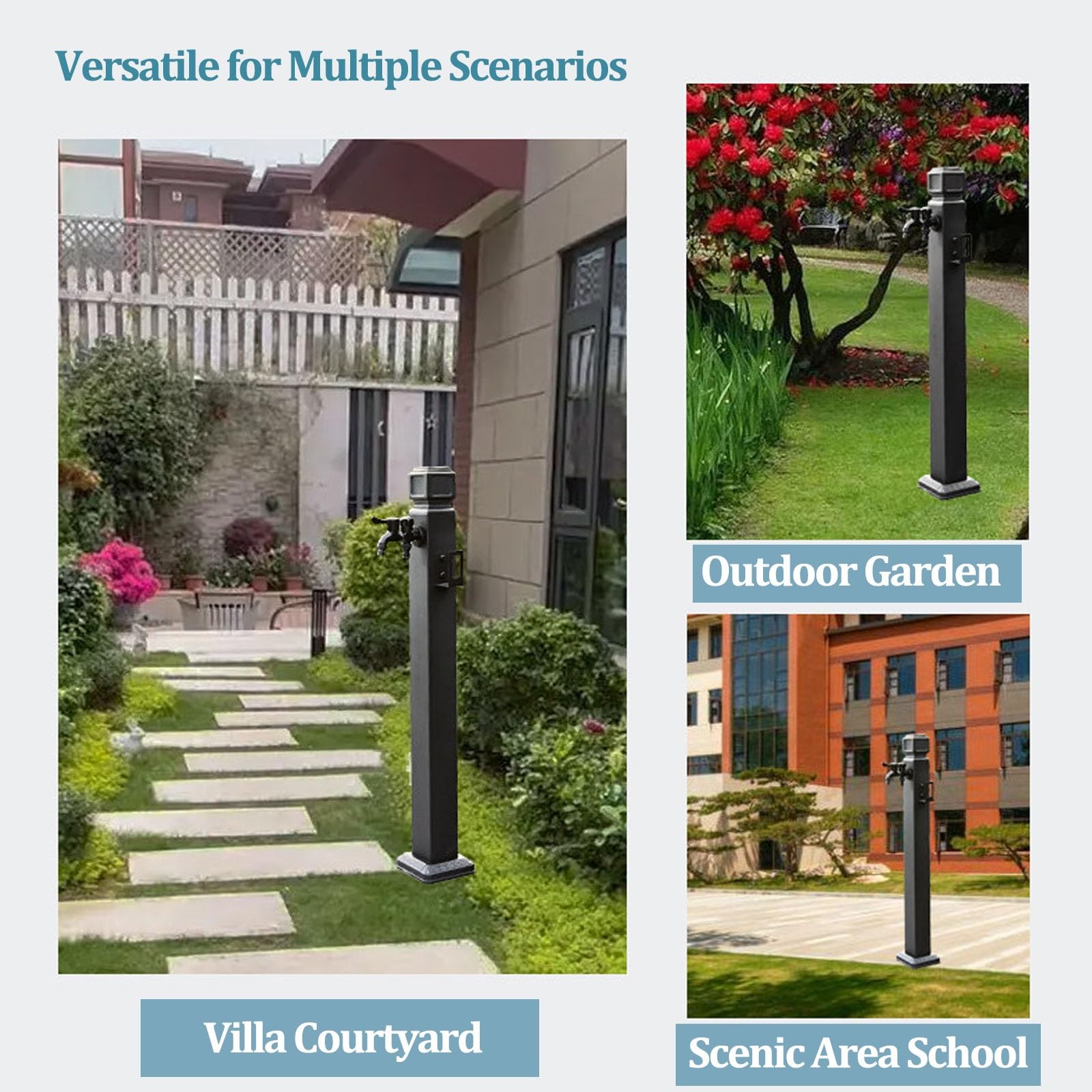 Columna de agua para exteriores con grifos y aspersor, grifo vertical de jardín de acero inoxidable, hidrante sin congelación, hidrante independiente montado en el suelo para riego de patio y granja