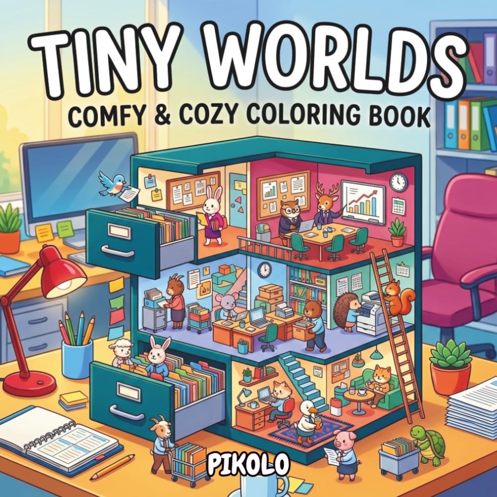 Tiny Worlds: Comfy & Cozy Coloring Book for Adults and Teens Featuring 50 Whimsical Miniature Worlds Hidden Inside Everyday Objects