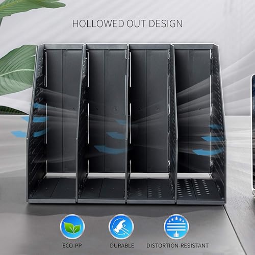 Miniatura 4 de Deli Soporte plegable para archivos, organizador de escritorio para organización y almacenamiento de oficina, 4 compartimentos verticales, gris