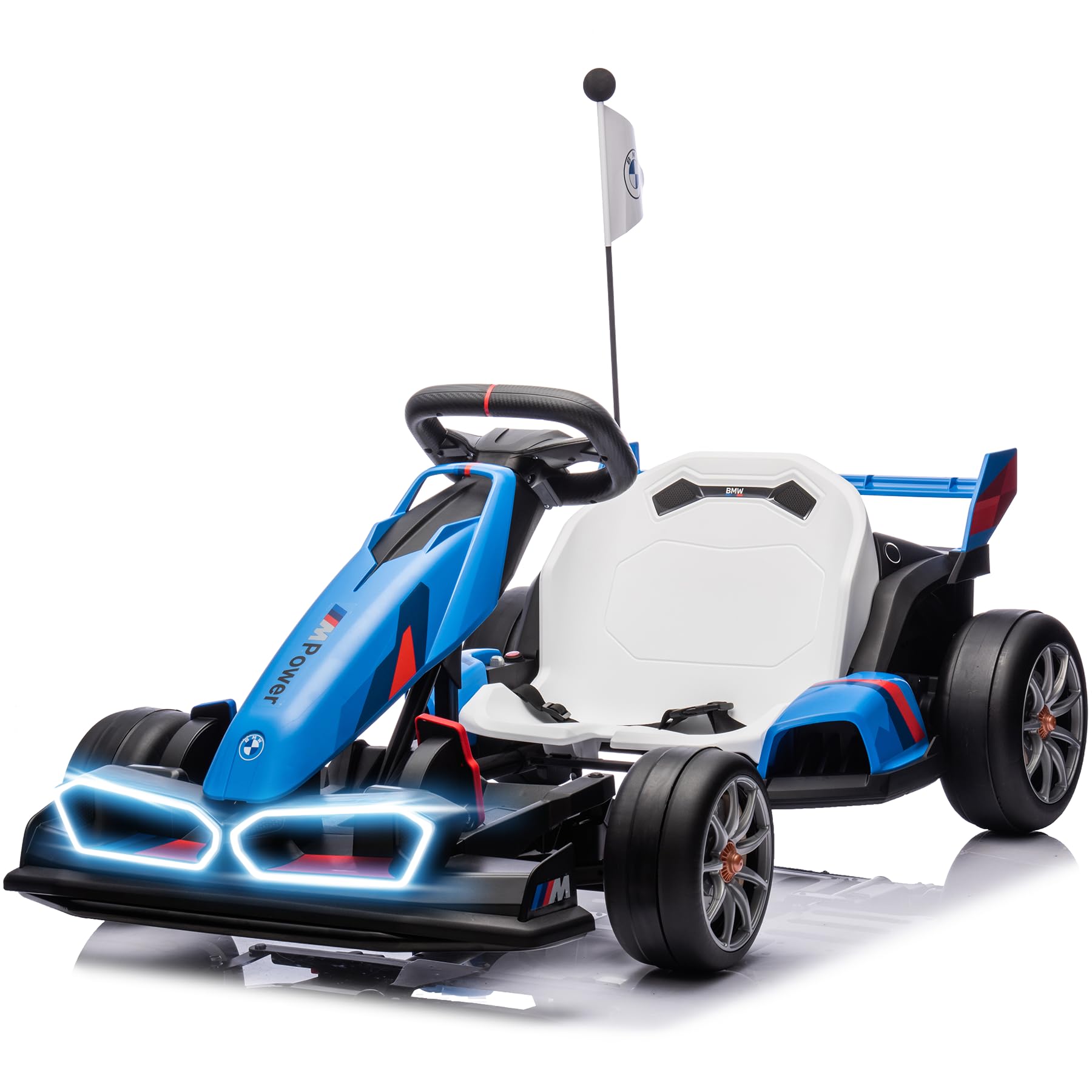 24V 9AH Licensed BMW Electric Go Kart, 7.5 MPH Drift Kart with 400W Motor, Outdoor Driftable Kids Race Pedal Go Karting Car w/Adjustable Seat, Lights, for 6 Years Old, Blue