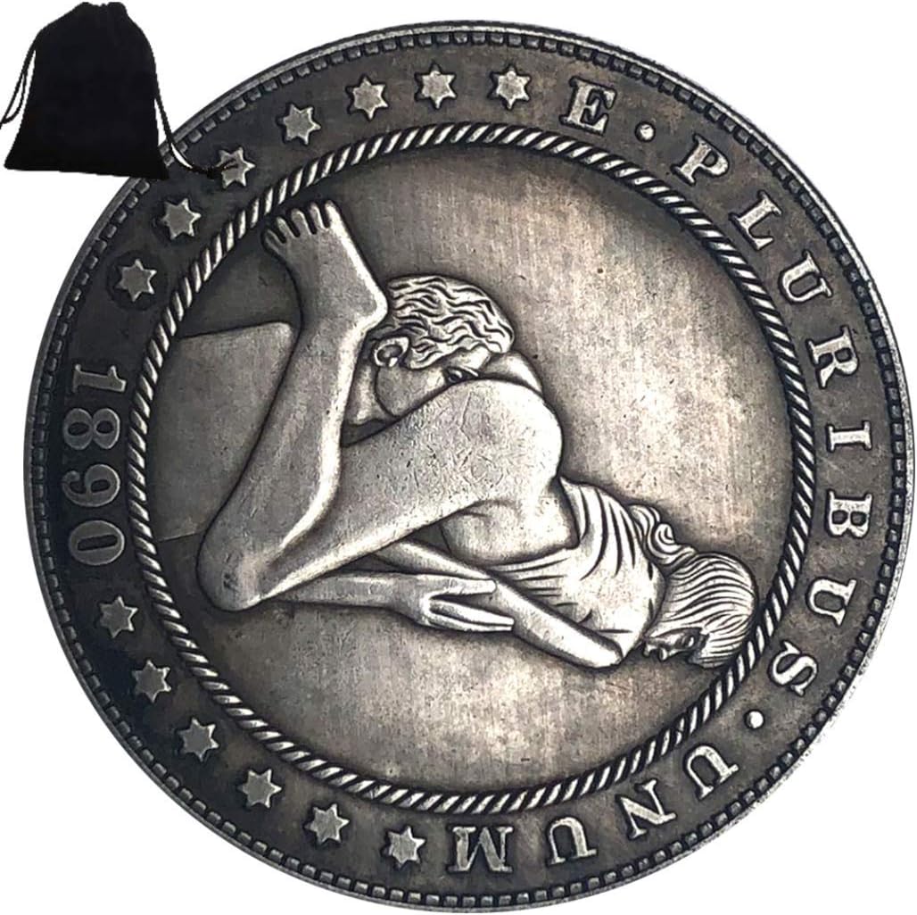 NiuChong 1890 Beautiful Sketch Lover Posture Old Coin - US Old Coins Collecting+KaiKBax Bag-Morgan Dollars Coin for Husband/Couple Love Products