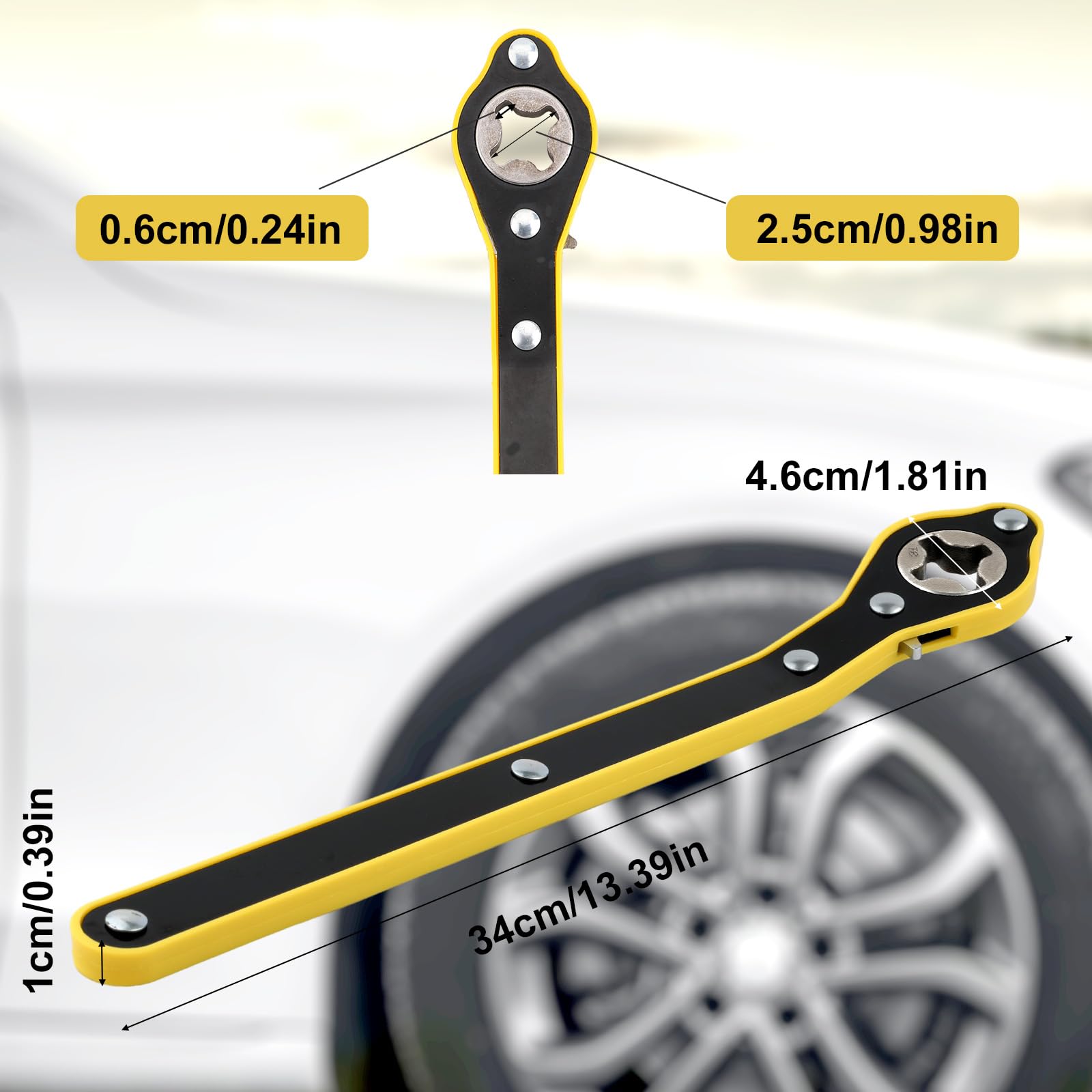 Automatyczny Klucz Grzechotkowy Oszczedzajacy Prace, Klucz Oczkowy do Podnosnika do Opon z Dlugim Uchwytem Zestaw Kluczy Nozycowych 360°Klucz do Opon do Kól do Motocykla Samochód SUV