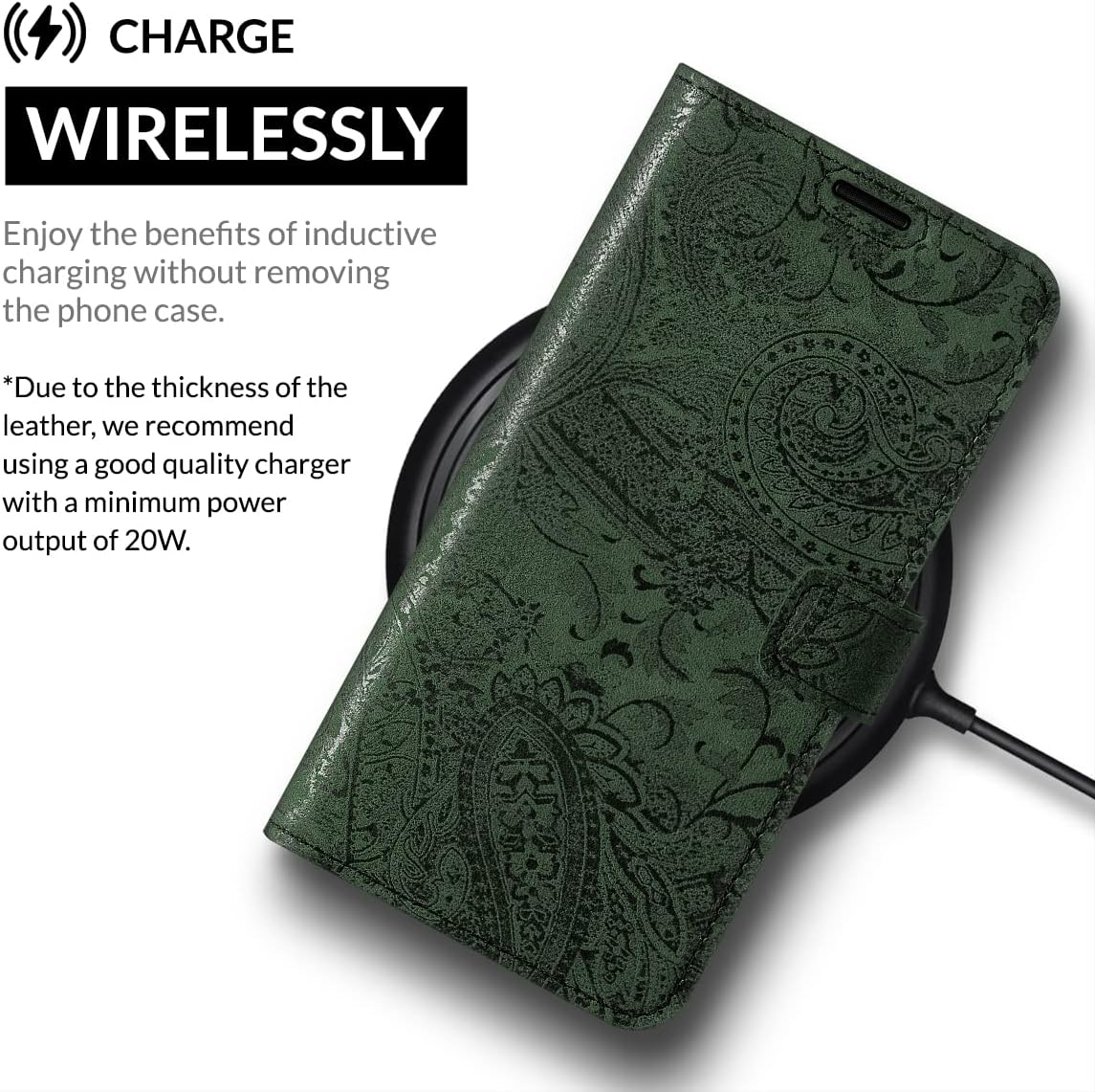 SURAZO Mobile Phone Case for Apple iPhone 15 Pro Leather - Foldable Genuine Leather Protective Case [Magnet, Card Slot, RFID Protection] Flip Flip Wallet Case Cover Leather Case (Floral Pattern Green)