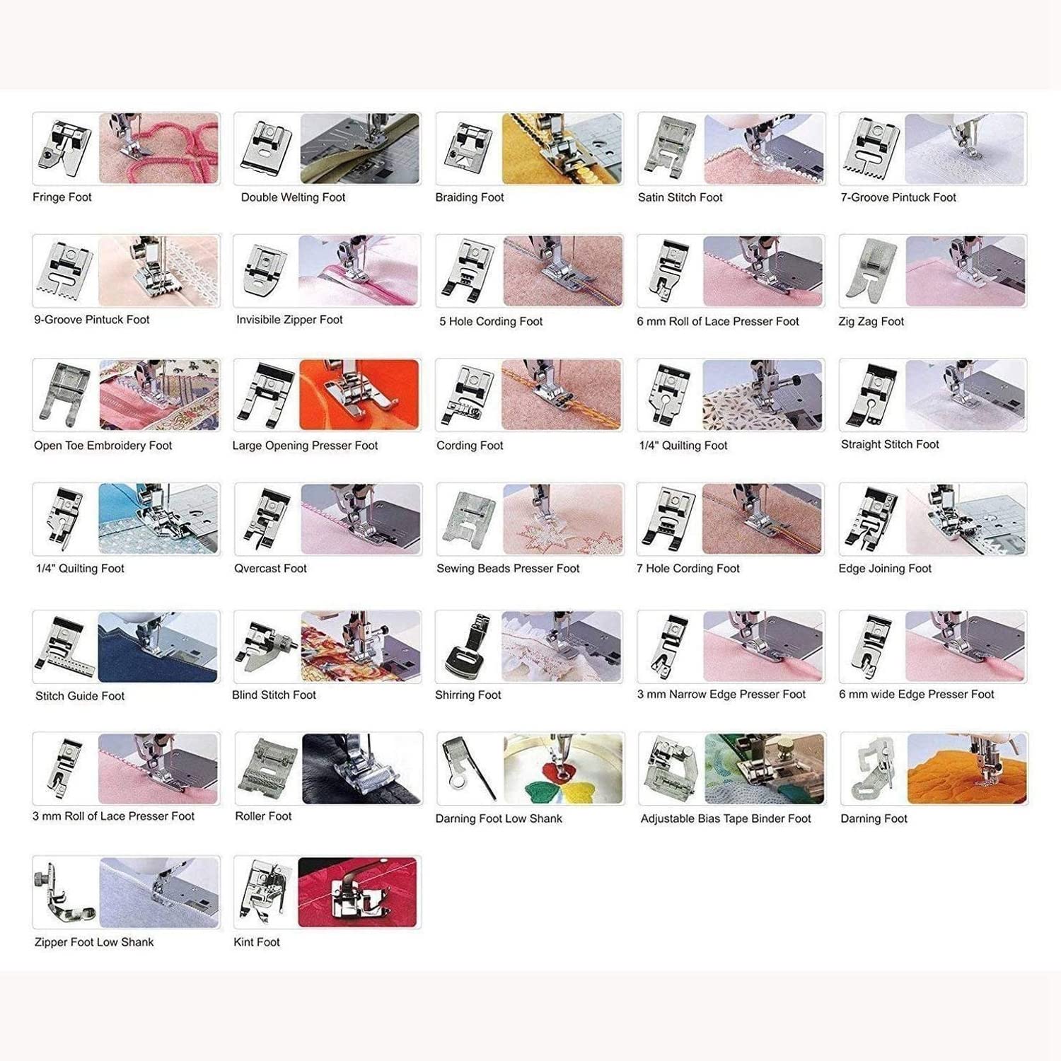 Jasol 33 Sewing Machine Presser Foot Feet Kit Fit for Usha Brother Singer Janome All Automatic Sewing Machine, Pack of 1, Silver — Amazon image 7