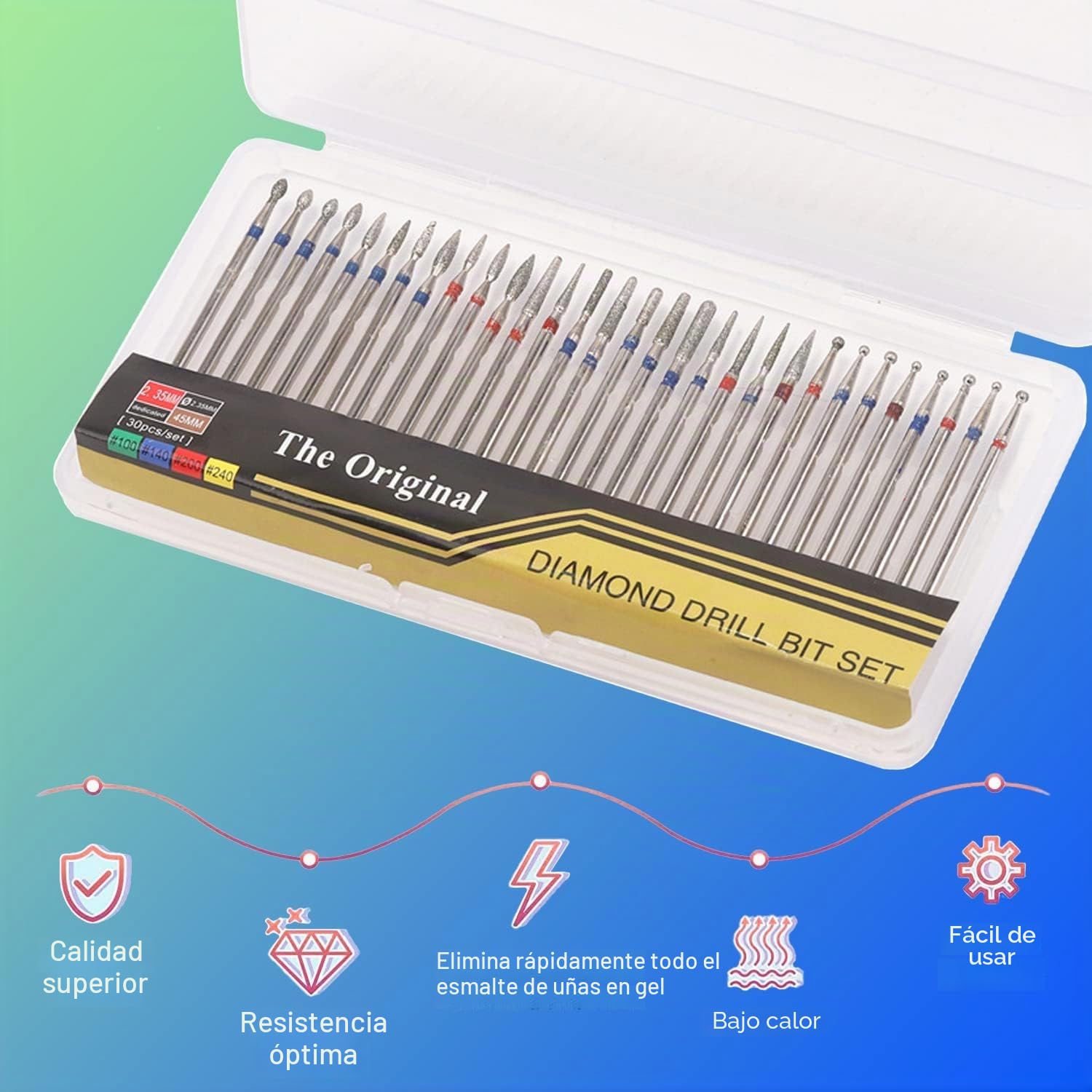 Juego de 30 brocas de diamante para uñas, Depvko de 3/32 fresas torno para uñas, brocas torno uñas profesional, herramientas removedoras de manicura y pedicura para uñas de gel acrílico, salón de casa