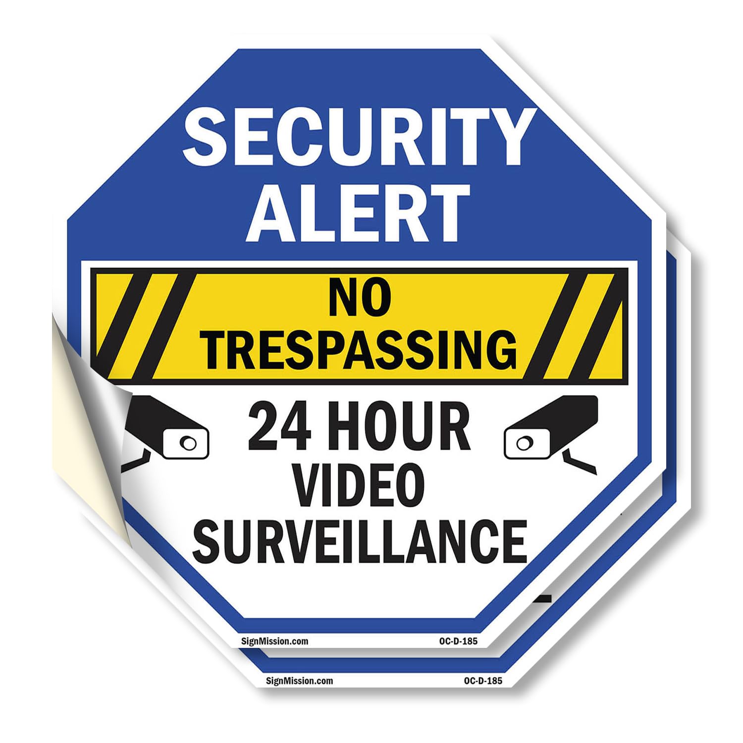 Security Alert No Trespassing 24 Hour Video Surveillance (2 Pack) 6 inch X 6 inch Octagon Vinyl Label Decal Sticker Weather Resistant, UV Protected
