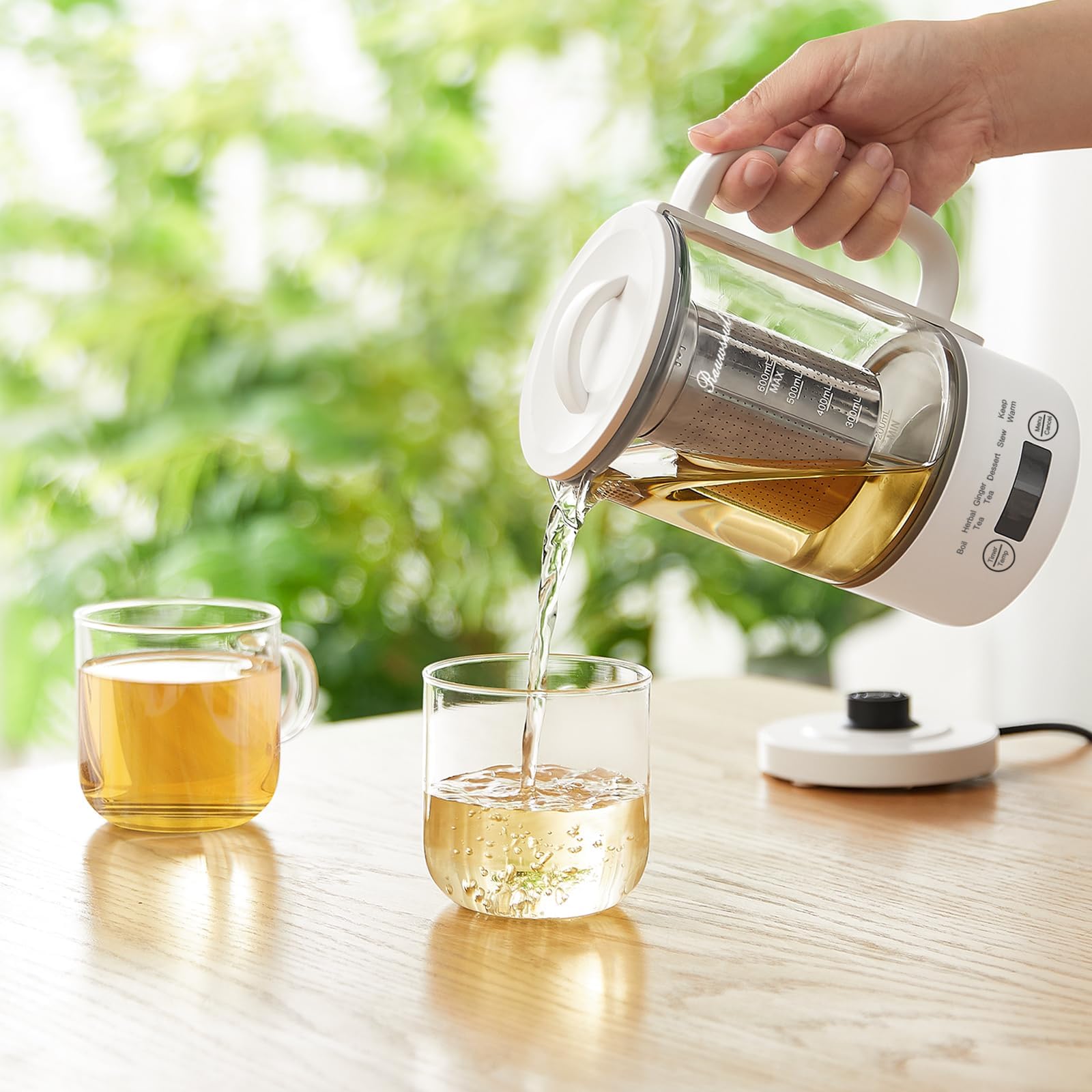 Hervidor de Vidrio 0,6L, 500W Control Temperatura, Táctil | Temporizador 24h, Sin BPA, para Té y Café, Compacto para Oficina y Hogar, Apagado Automático