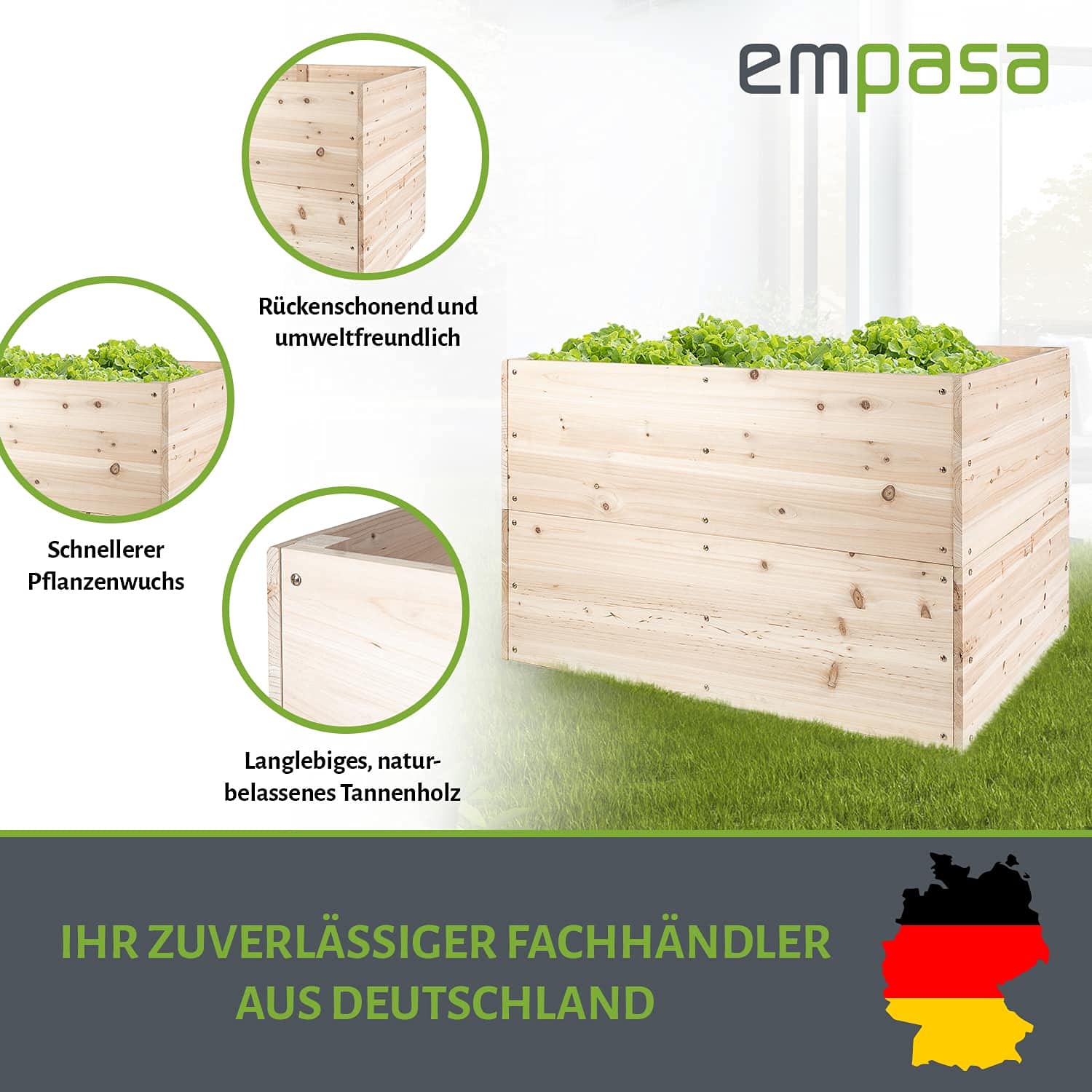empasa Hochbeet Blumenkasten Kräuterbeet Frühbeet Pflanzkübel Pflanzkasten aus Holz für Garten, Balkon und Terrasse, Ausführung:KUUBI L - 117 x 77 x 78 cm