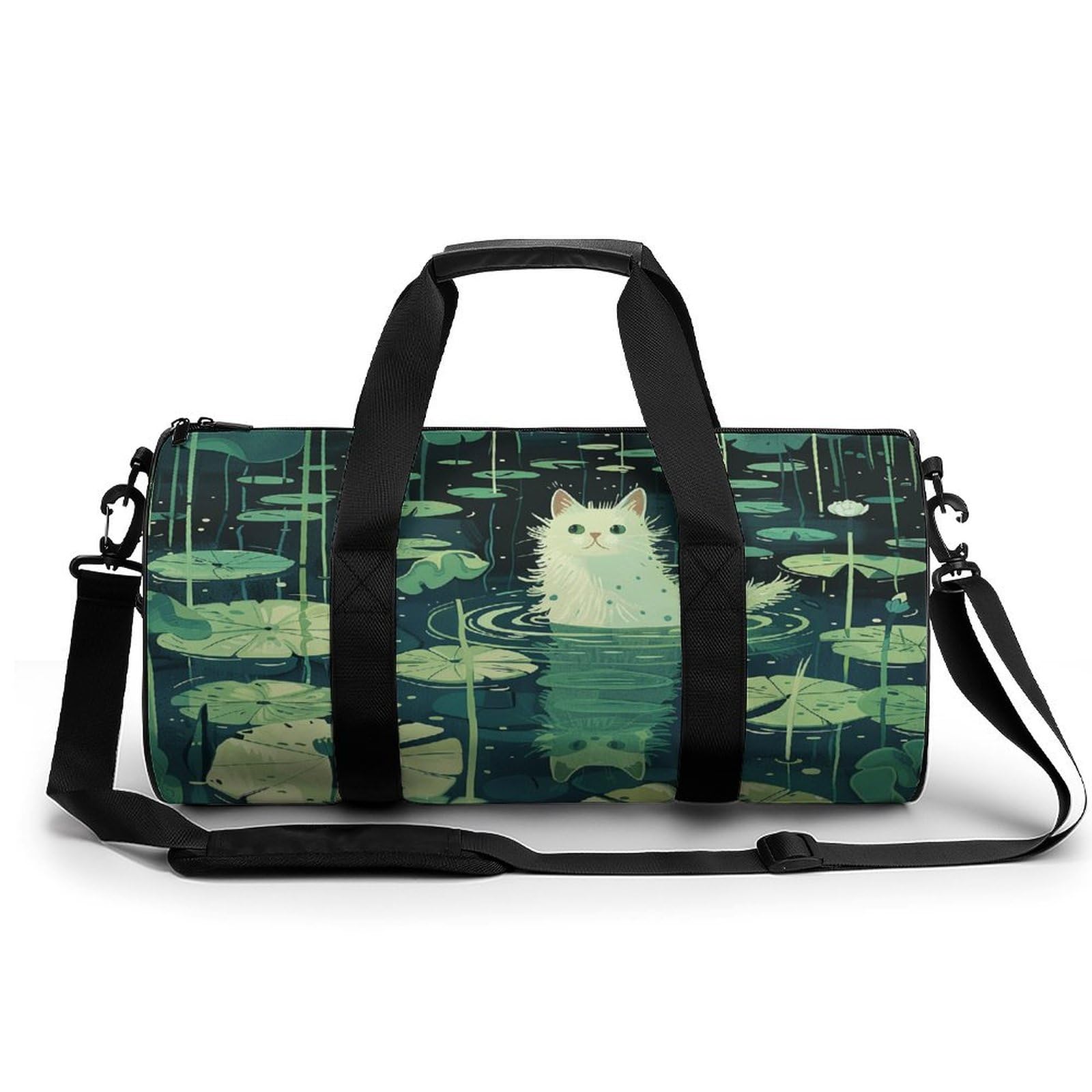 Sac de sport et yoga grand format en toile blanche imprimé chat - 8
