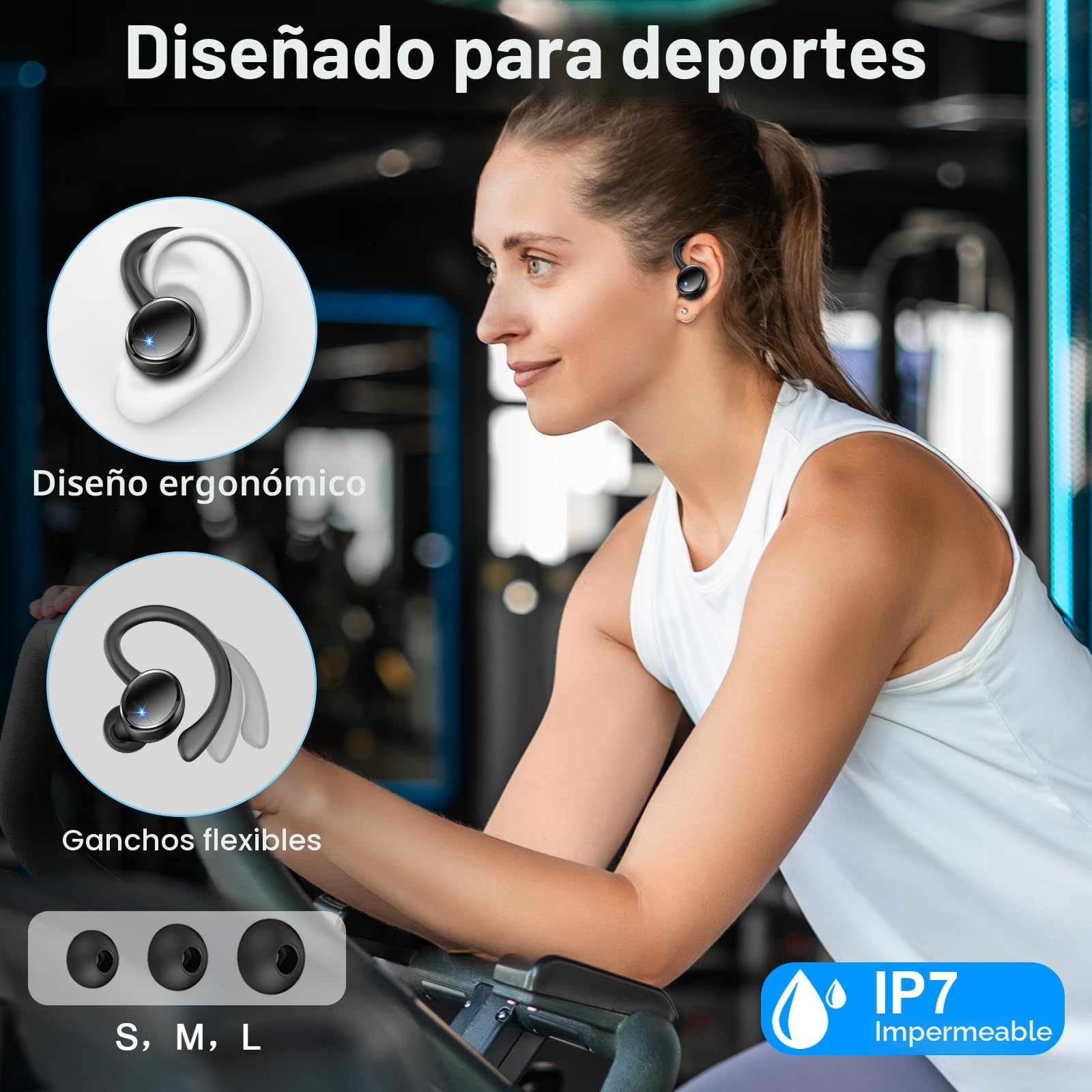 Matast Auriculares Inalámbricos Deportivos, 2025 5.4 Auriculares Bluetooth con 4 Mics, 50H Cascos Inalambricos HiFi Estéreo, IP7 Impermeable, Cascos Bluetooth con Cancelación de Ruido Pantalla LED