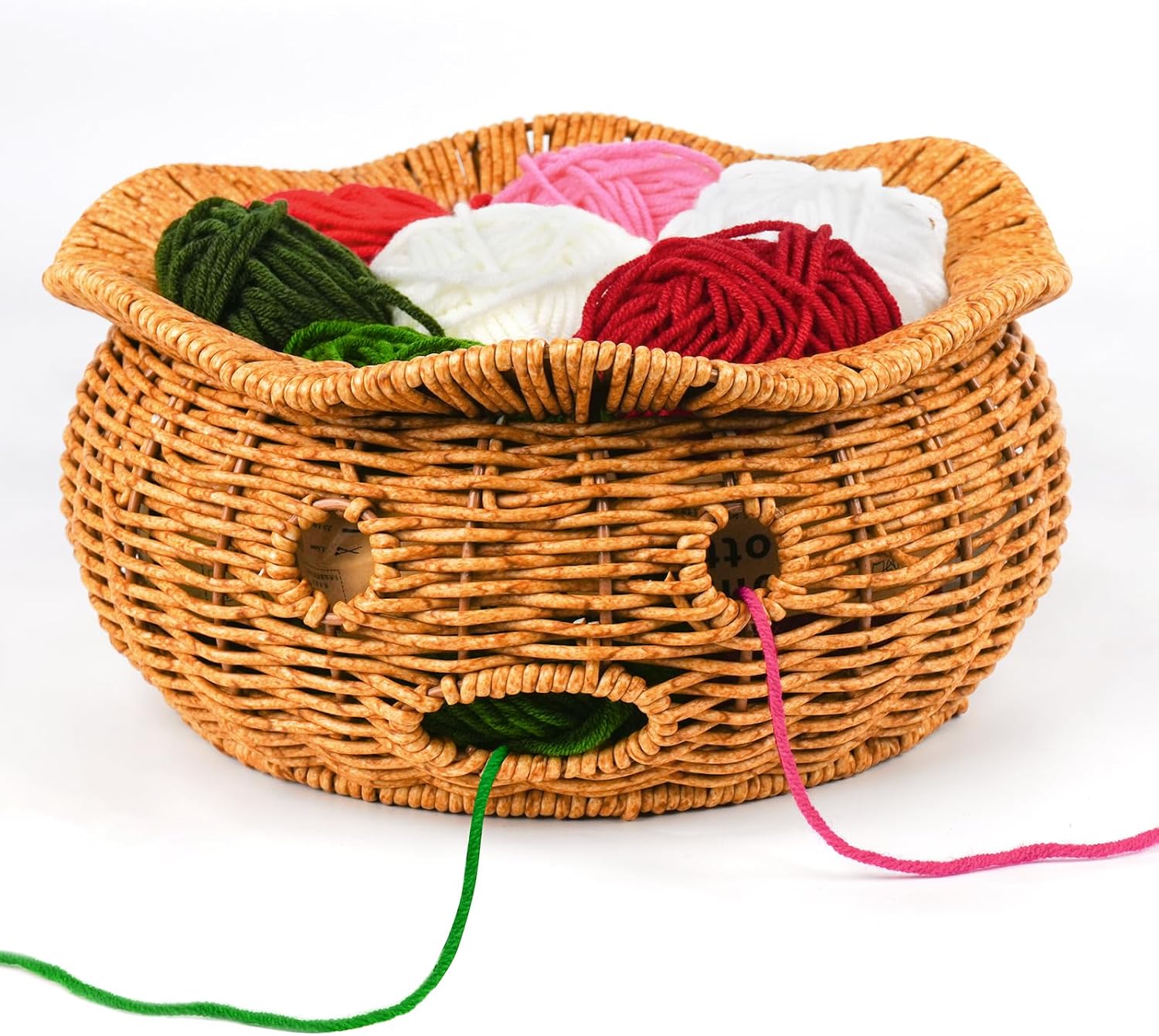 Rattan Yarn Bowl, Handmade Crochet Yarn Bowl with 6 Holes Knitting Bowl to Prevent Yarn Slipping Crochet Gifts for Crocheters Multi-purpose Storage Basket 9.44″ x 4.33″
