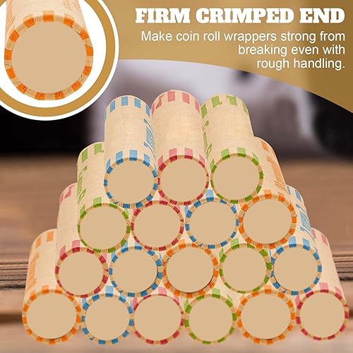 Miniatura 3 de Outus 512 piezas de rollos de envoltorios de monedas surtidos, rollos de papel preformados en masa, incluye rollos de veinticinco centavos, centavos