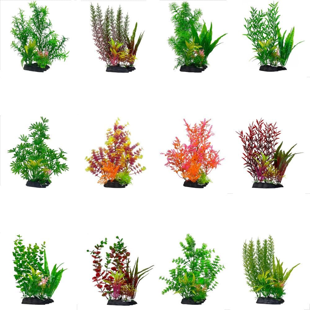 Big Kahuna 11 Inch Medium Weighted Base Plastic Aquarium Plant Decoration, Fish Tank Decoration, Great Color (Variety Pack)