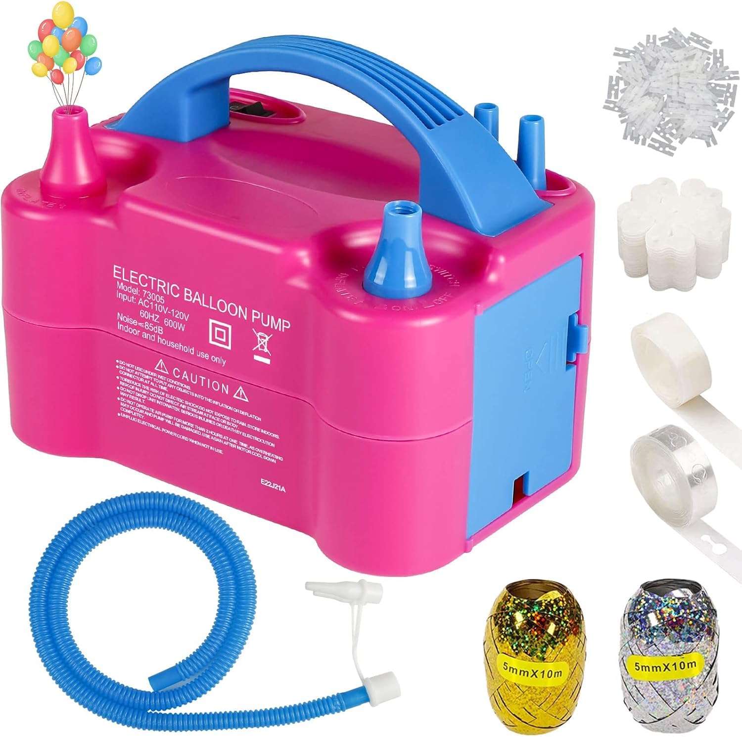 Balloon Pump 600W 110V Electric Balloon Pump Portable Electric Inflator Balloon Air Pump Air Pump Balloons Inflator for Decoration, Party, Sport,Gifts:2 Balloon Tying Tools