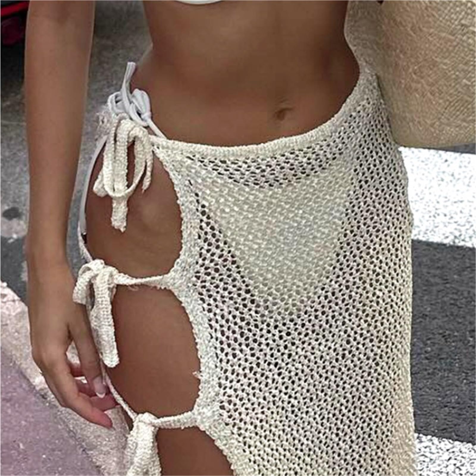 Femme Plage Jupe portefeuille décontractée à lacets et fente latérale for femme, idéale for la plage ou les fêtes au bord de la piscine