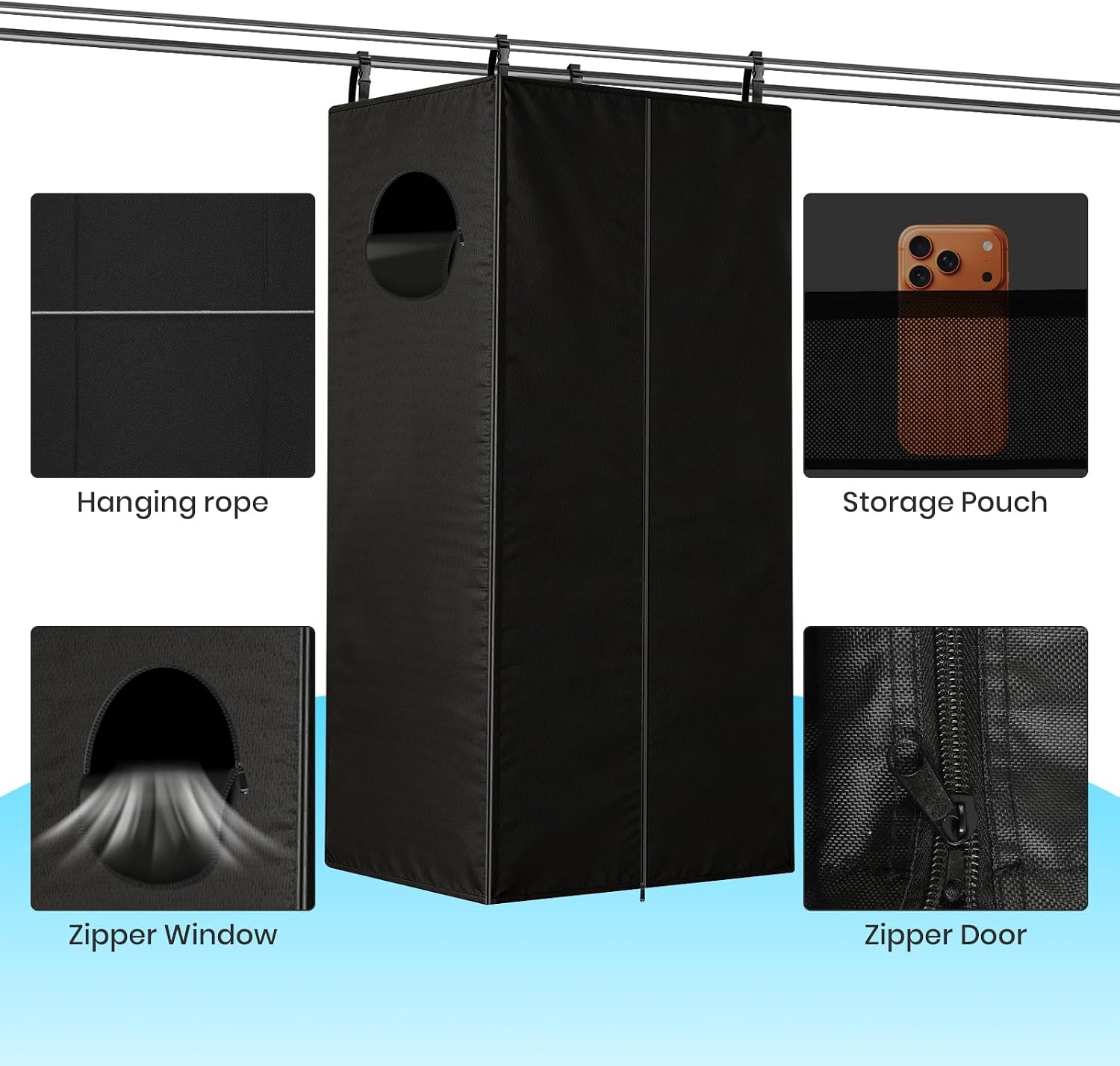 Boat Privacy Tent for Pontoon, 420D Waterproof Boat Changing Room Curtain with Storage Bag, Hanging Shower & Potty Enclosure Under Bimini Top, 27" W x 30" D x 72"-84" H