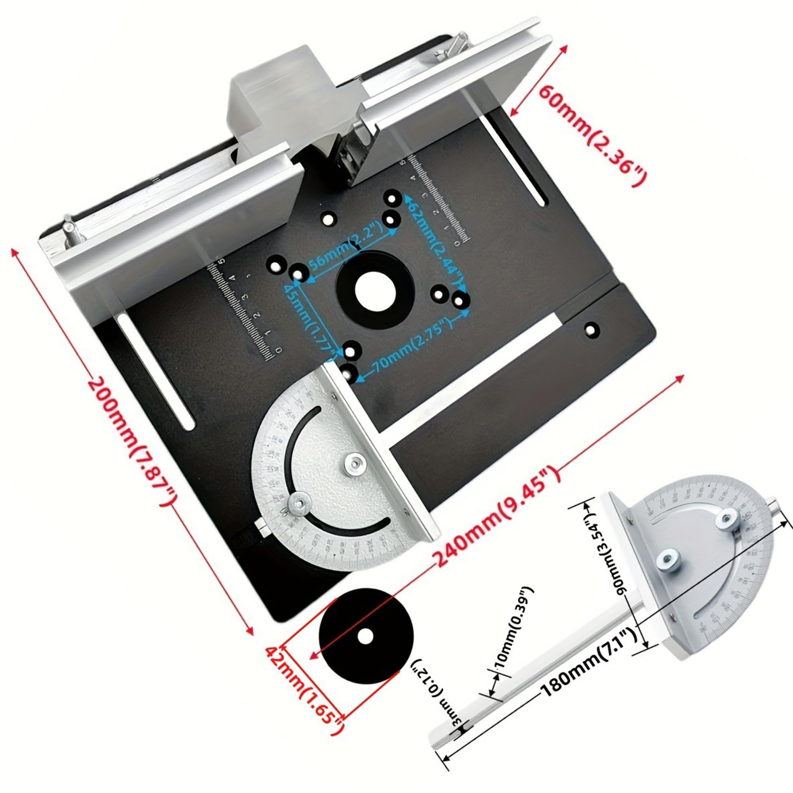 Elevador de metal, elevador | Elevador de fresado de aluminio con placa | Inserto de sierra de mesa Placa base Kit de elevación manual Herramienta de grabado para ranurado, recorte, biselado
