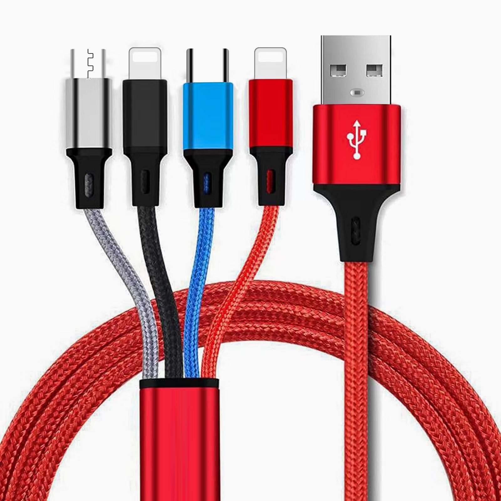 Multi Charging Cable, [2-Pack 4Ft 3A] Universal Braided 4 in 1 USB Fast Charger Cord with 2*IP Type C Micro USB Ports, Compatible for Samsung Galaxy, Pixel, LG, Sony, Cell Phones Tablets and More