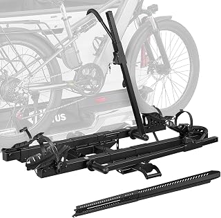 JOYTUTUS Hitch EBike Rack with Ramp for 2 E-Bikes, 200 LBS Capacity Electric Bike Rack for Cars SUVs Trucks, Easy Tilting Foldable Bike Carrier Platform Mount for 2" Receiver, Fits up to 5" Fat Tire