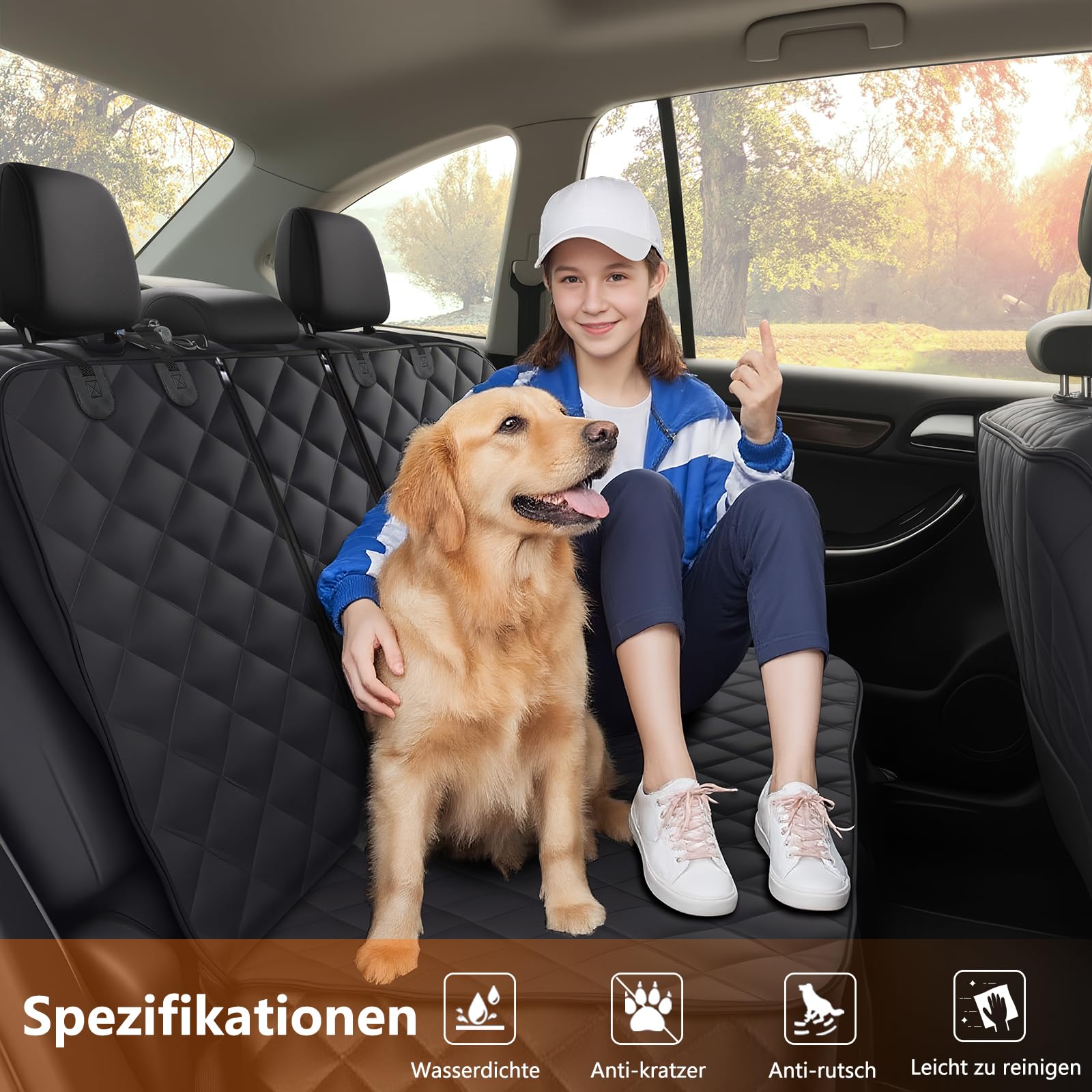 Alfheim Hundedecke Auto Rückbank, Autoschondecke Hund Rücksitz universelle Passform für die meisten Autos, Wasserdichter kratzfester Rücksitzbezug, rutschfeste, strapazierfähige, waschbare Hundereise