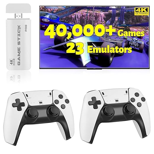 HRYYDS 2026 Retro Gaming Console Pro 4K HDMI with 40,000+ Built-in Classic Video Games - Plug & Play Game Stick for TV with 2 Wireless Controllers | 23 Emulator Support 64GB
