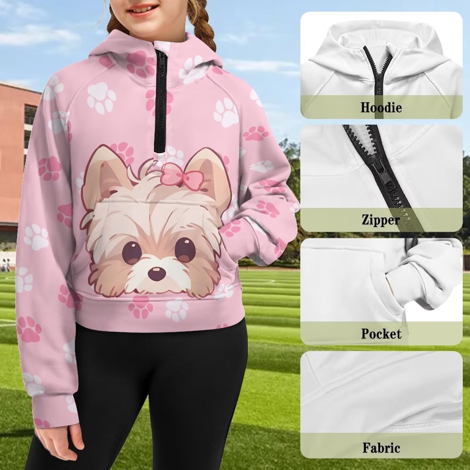 AFPANQZ Girls Half Zip Sweatshirt Hooded Pullover for 5-14 Years Casual Long Sleeve Tops Fall Winter Clothes