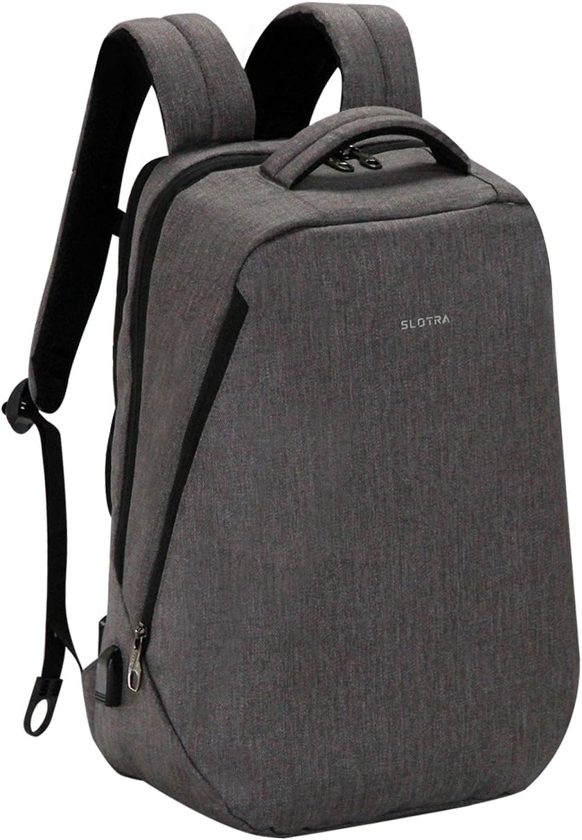 SLOTRA 17 Inch Laptop Backpack with USB Charging Cable Lightweight Work Travel School Bag Laptop Computer Backpack Grey