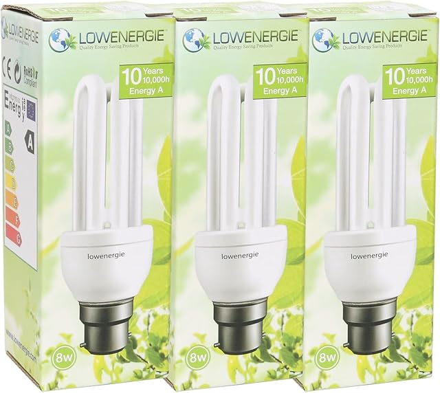 8W (=40W) Energy Saving CFL 6500K Day White colour Light Bulb B22 BC Bayonet Cap, Stick, 10 Years, 10,000 hours compact fluorescent with pack sizes by Lowenergie (3)