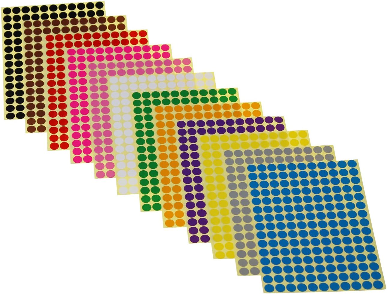 LJY Round Dot Stickers Color Coding Labels, 12 Different Assorted Colors Dot Labels, 12 Sheets (10mm)