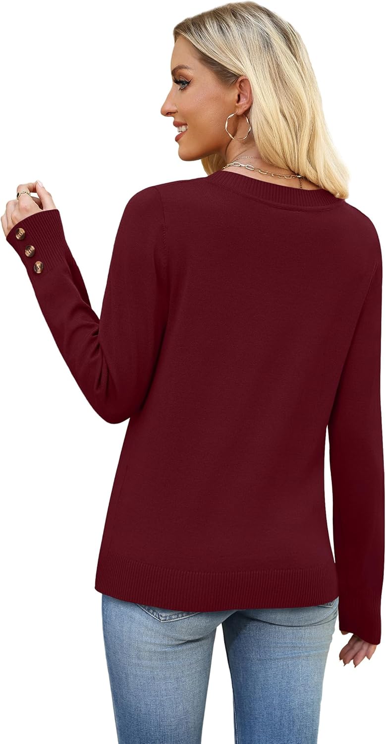 WIHOLL Lightweight Sweaters for Women Long Sleeve V Neck Knit Outfits with Decorative Buttons - Image 5