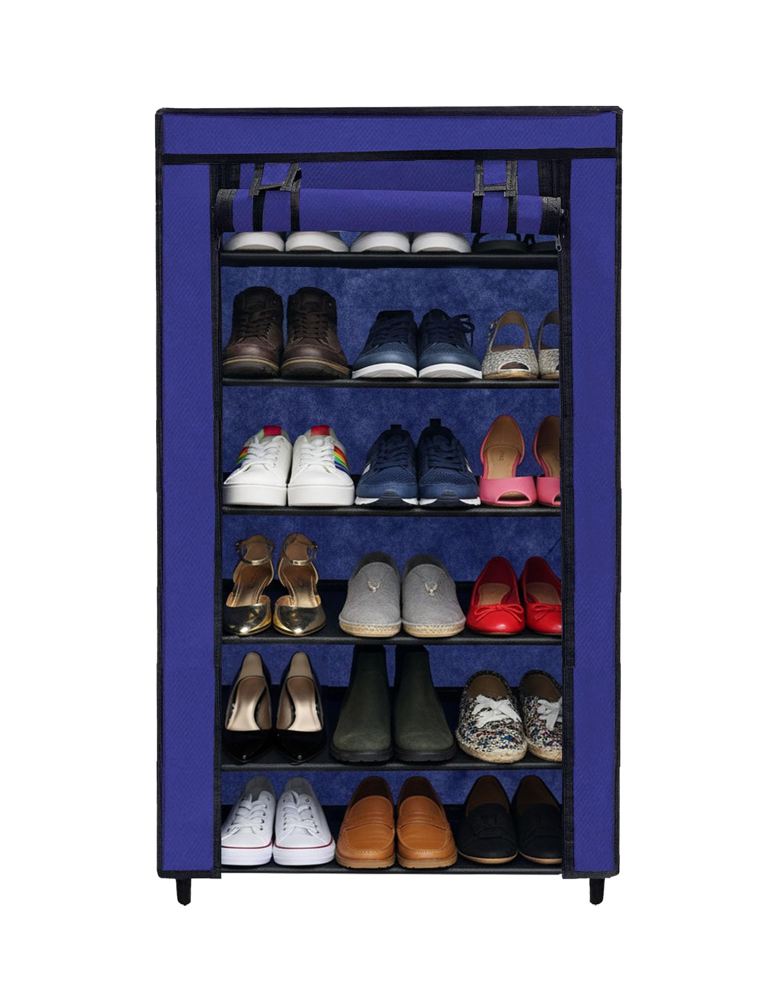 RAXON WORLD Metal Shoe Rack for Home Organizer | Multipurpose Use in Indoor, Outdoor, Living Room, Bedroom, Office, Library & Closet | Easy Foldable & Portable (Blue, 43 Inch)