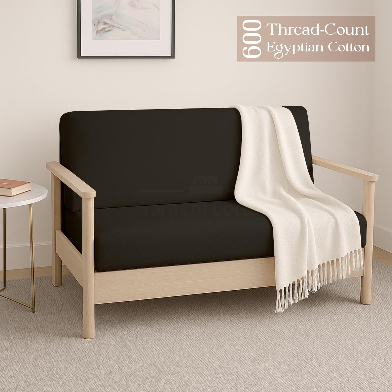 Twin Size Armless Futon Covers - 100% Egyptian Cotton Futon Slipcovers - Zippered Couch Cover Sofa Bed Protector, Sleeper Sofa Cover, Machine Washable, Black