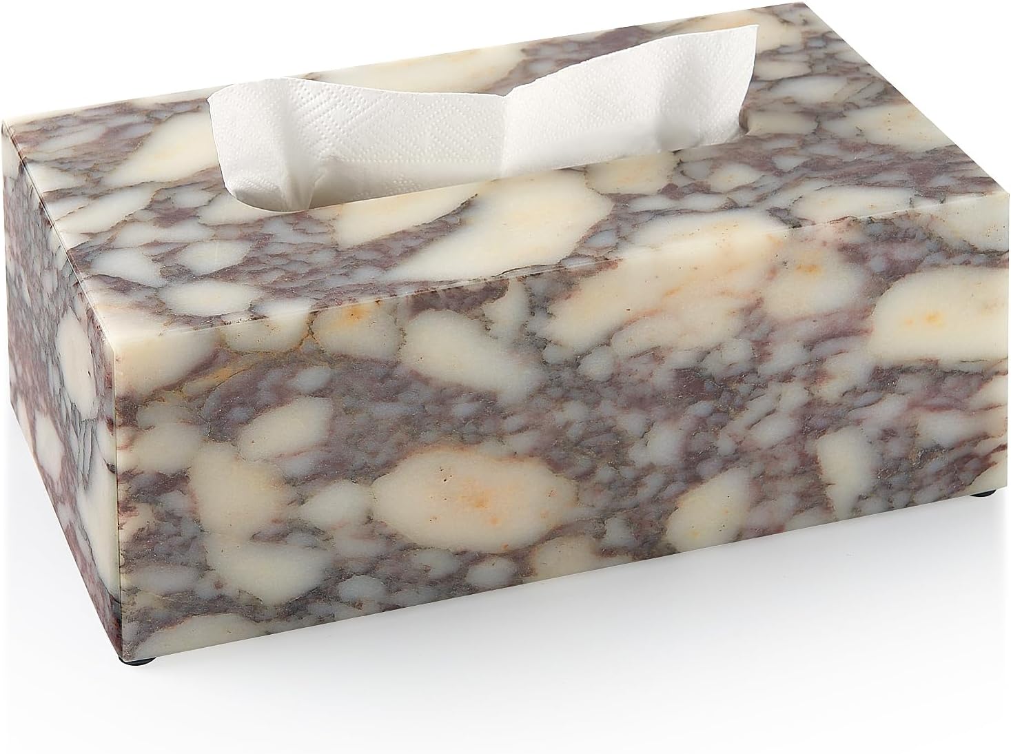 Luxury Natural Calacatta Viola Marble Tissue Box Cover 5.5 Inch Square - Fits Most Standard Tissue Boxes, Heavy-Duty Non-Slip Base, Decor for Bathroom Vanity, Kitchen, Living Room, Office Countertops
