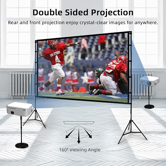 Wootfairy 120 Inch Projection Screen with Stand Foldable Portable Projection Screen 16:9 4K HD Rear Front Anti-Wrinkle Movie Screen with Carry Bag for Indoor Outdoor Home Theater Backyard Cinema
