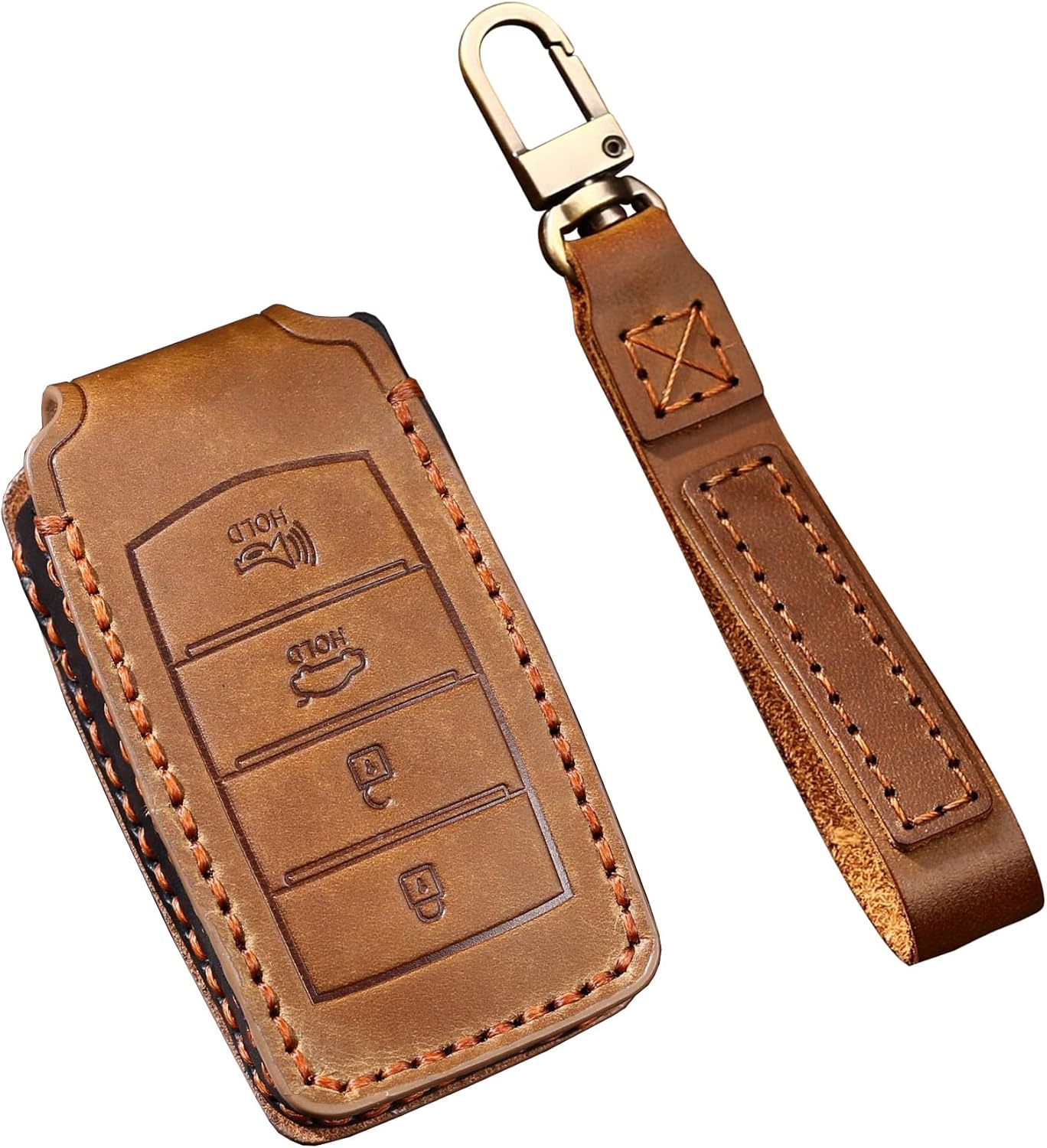 ontto Keyless Entry Smart Remote Key Fob Cover with Keychain Compatible with Hyundai Genesis G70 G80 G90 4-Button Brown