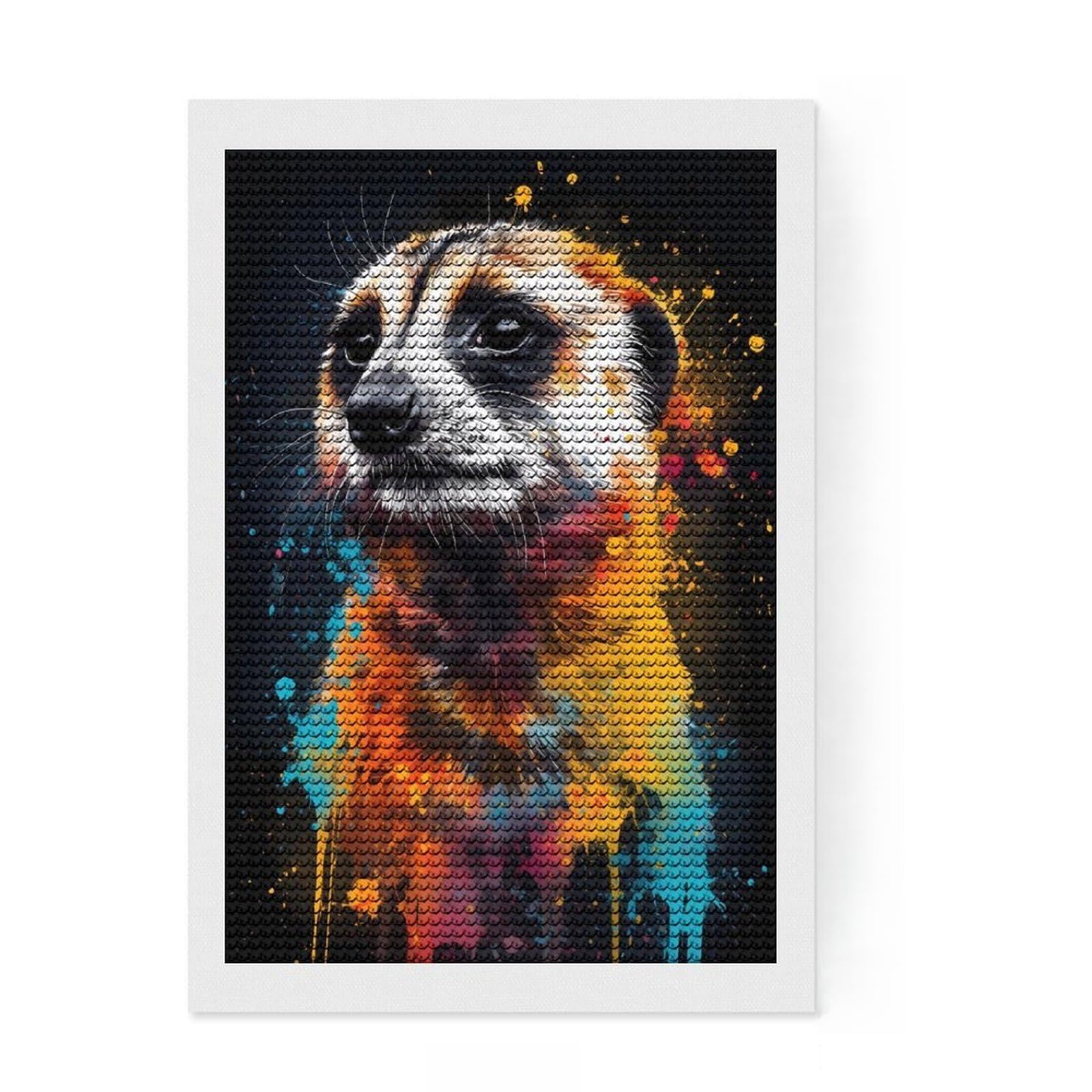 Junmoney Colorful Meerkat Diamond Art Kit 8"x12", Fun Craft Experience, Boho Decor, for Teens, Thoughtful Handmade Gift, Adhesive Canvas