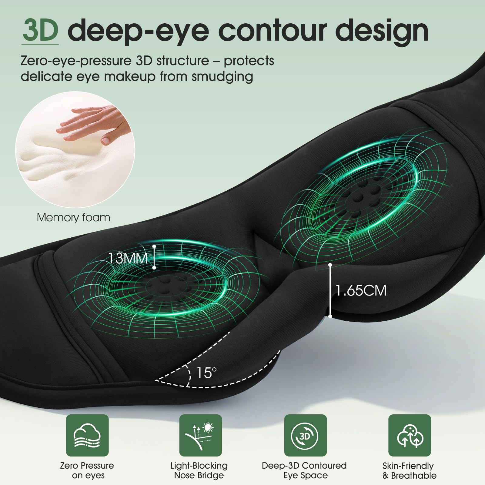 MUSICOZY - Antifaz para dormir con auriculares de algodón de bambú 3D, máscara para dormir con Bluetooth, máscara inalámbrica con auriculares para dormir de lado, presión cero 100 % opacidad ligera