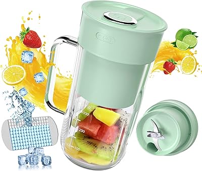 Maylmc Portable Blender with 8 Blades, 12 Oz Mini Blender with Handle, Personal Blender for Shakes and Smoothies Type-C Rechargeable with Ice Cube Tray, for Home, Kitchen, Office, Travel, Outdoor Sports