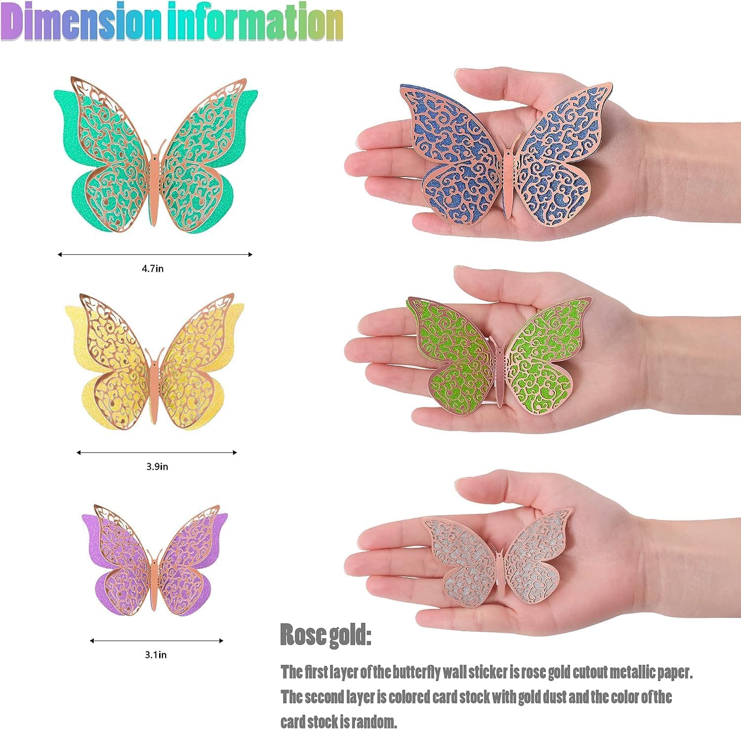 Acrylic Double Layer 3D Butterfly Wall Stickers for Birthday Decoration,Bedroom,Living Room,Office,Baby Shower Decoration,Anniversary Party Decor Set of 6 Pcs,self-Adhesive,12 cm